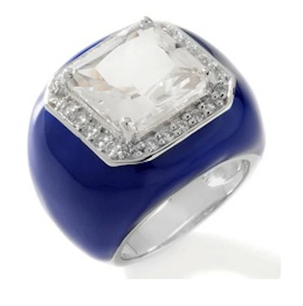 NUEVO - HSN CL por diseño 15,48 quilates cuarzo topacio blanco esmalte anillo de plata de ley 7 Foto 1 de 1