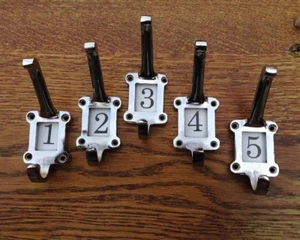 5 X OLD STYLE CHROMED CAST IRON  SCHOOL COAT HOOKS ~ CERAMIC NUMBER INSERTS - Picture 1 of 3