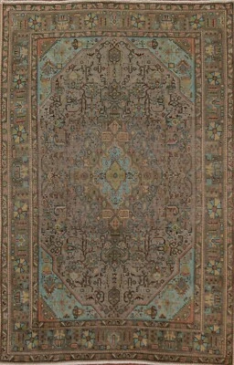 Alfombra tradicional envejecida geométrica teñida 7x10 hecha a mano Foto 1 de 4