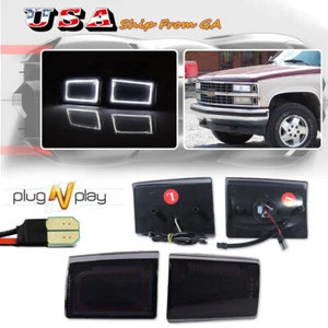 Smoked White LED Front Side Marker Lights For 88-93 Chevy Truck Pickup C/K 1500 - Picture 1 of 11