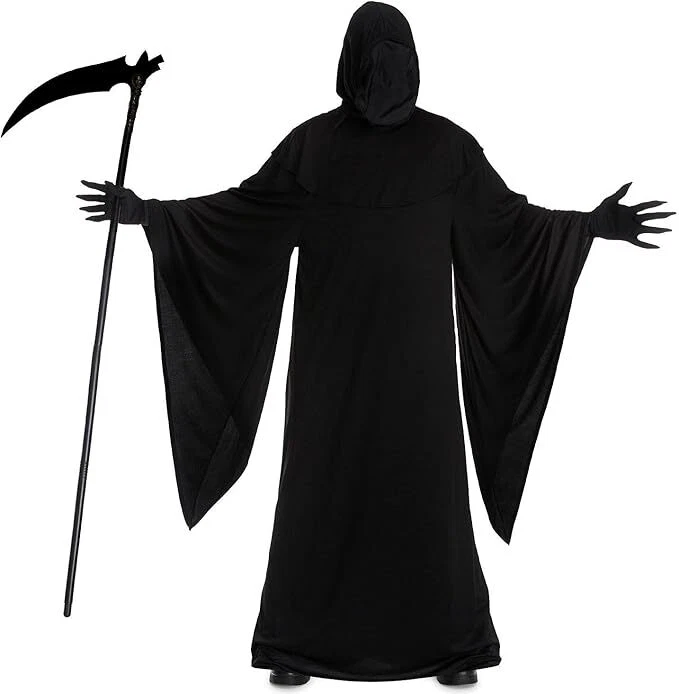 Men`s Grim Reaper Costume Adult Scary Hooded Death Robe & Gloves Halloween - Image 1 of 4