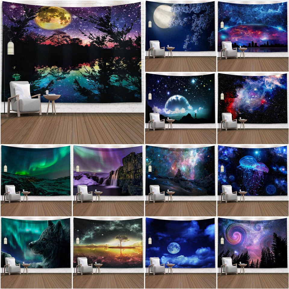 Colcha tapiz colgante de pared paisaje cielo árbol luna grande manta arte de pared Foto 1 de 1