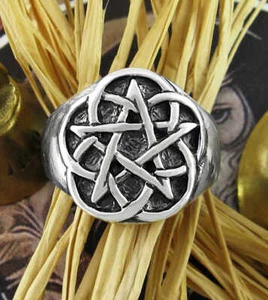 Pentagram Interwoven With 5 Five Circles Ring Pentacle wh064 - Picture 1 of 8