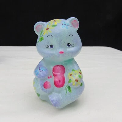Fenton Crystal Satin OOAK Hand Painted Sitting Bear NIL W449 - Image 1 of 4