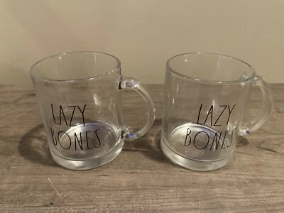 Rae Dunn Lazy Bones 18 oz. glass coffee mug Cups halloween-fall BOO SPOOKY - Image 1 of 2