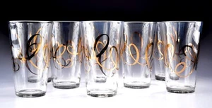 Vintage Cy Twombly Influenced 22K Gold 6" Tumbler Drinking Glasses MCM Set 8 - Picture 1 of 4