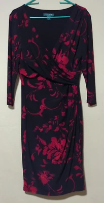 Vestido midi envolvente sintético negro rojo floral Lauren Ralph Lauren para mujer 14  Foto 1 de 4