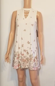 No Boundaries schönes cremefarbenes ärmelloses Kleid mit Blumenmuster und Stehkragen - Bild 1 von 4