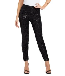 Black Sequin Leggings XS High Rise Stretchy Lined Holiday Party Clubwear NWT - Picture 1 of 3