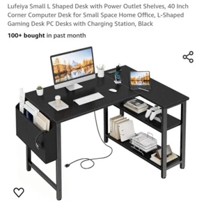 L Shaped Computer Desk W/ Power Outlets 2-Tier Storage Shelf Home Office Black - Bild 1 von 3
