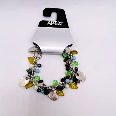 Apt 9 Green Blue Silvertone Bead Chunky Bracelet New - Изображение 1 из 4