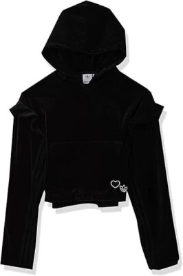 ADIDAS Women's Hooded Jumper Love Heart Velour Hoodie Black Ladies Size Small - Image 1 of 4