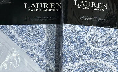 Juego de edredón Ralph Lauren Bantry azul franela cachemira king + (2) estuches de pie 5 piezas Foto 1 de 4