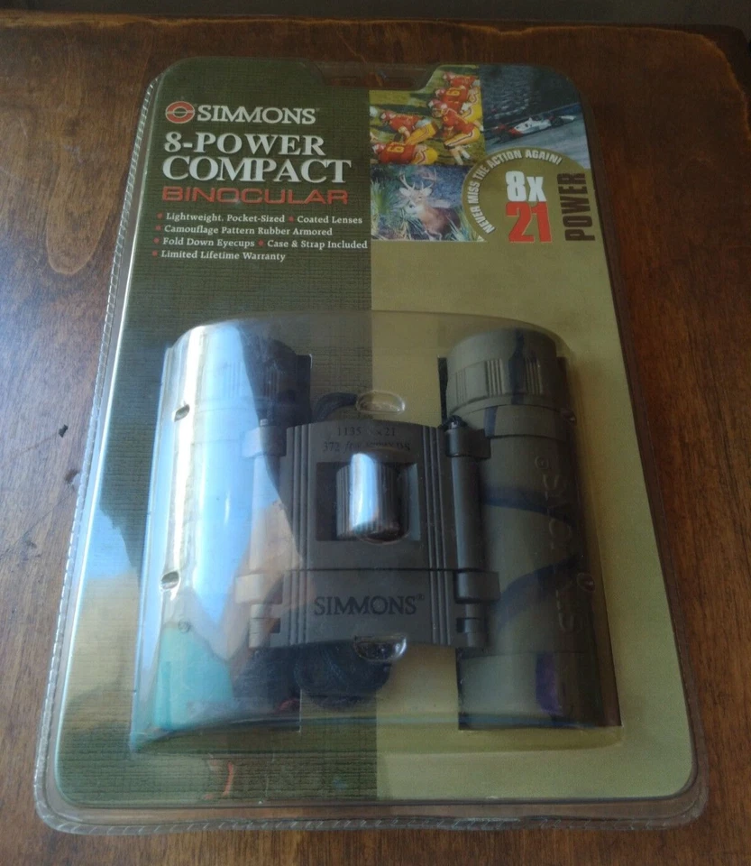 Simmons 8 Power Compact 8x21 Compact Binocular Model 899583 Camo Sealed NOS new - Image 1 of 4