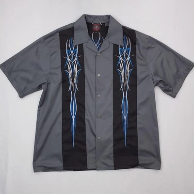 Dragonfly Roadhouse Shirt Mens XL Gray Black Bowling Embroidered Tribal Flames - Image 1 of 4