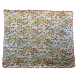 Vintage Humpty Dumty Baumwolle Babydecke mit rosa Häkel Handarbeit Mädchen Blumen - Bild 1 von 7