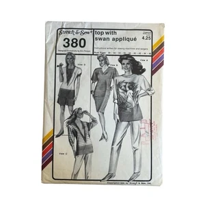 Stretch And Sew Vintage Pattern 380 Top With Swan Appliqué 1988 Uncut - Picture 1 of 5