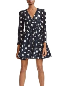 Maje Kleid Ösen schwarz & weiß Gänseblümchen Baumwolle Rayom Imprime Surplice Büste US6 - Bild 1 von 7