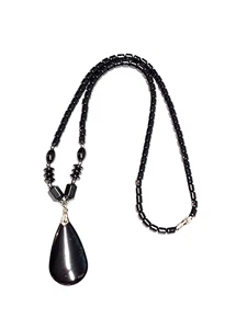 Hämatit Naturstein Träne Anhänger Halskette Perlen dunkelgrau Halsband 18" EUC - Bild 1 von 24