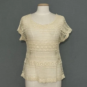 Vintage Y2K Womens Top M Ivory Crochet Lace Open Layer Cottagecore Boho Hippie - Picture 1 of 14