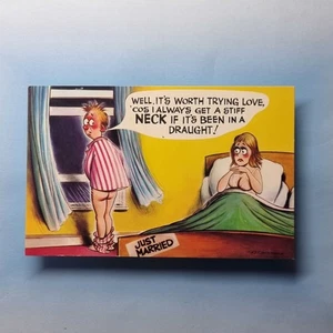 Comic Postcard C1975 Jyst Married Draught Stiff Neck Boobs Bamforth & Co - Picture 1 of 2