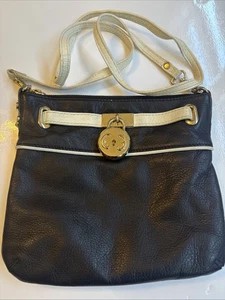 Emma Fox Leather Bag Womens Black ColorBlock Crossbody Floral Print Lining Purse - Picture 1 of 24