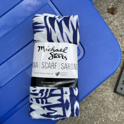 NUEVO Michael Stars Ruana Bufanda Sarong Envoltura Talla Única Azul Blanco Caimán Tie Dye Foto 1 de 2