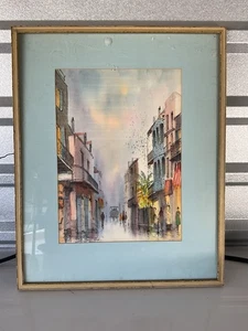 **Signed Nestor Fruge Watercolor French Qrtr Street Scene** 71525 M0412 006 - Picture 1 of 12