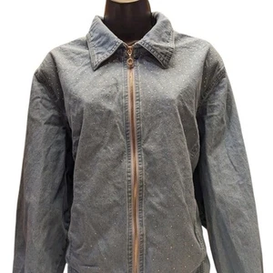 Cathy Daniels Denim Jacket Womens 1X Zip Front Blue Studded Cotton Spring - Picture 1 of 17