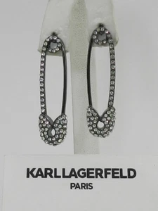 Karl Lagerfeld PARIS Hematite-Tone Pavé Safety Pin Drop Earrings - Picture 1 of 3