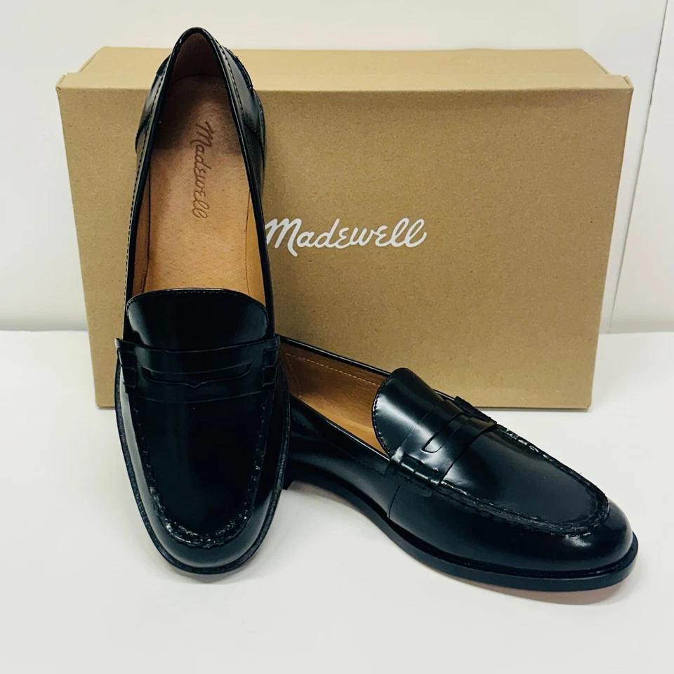 Madewell NJ255 Women's The Nye Penny Loafer In Leather True Black Size 9 M