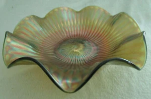 Northwood Carnival Glass Bowl - Smooth Rays - Ruffled Edges - 10.3" - Bild 1 von 7