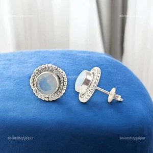 October Birth Milky Opal Stone Stud Post Earrings Jewelry 925 Sterling Silver - Picture 1 of 6