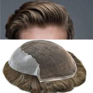 Mens Toupee Human Hair Replacement System Swiss Lace Grey Hairpiece Wigs for men - Picture 1 of 83