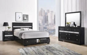 NEW Black Silver Storage Queen King 4PC Bedroom Set Modern Furniture - Bed/D/M/N - Picture 1 of 6