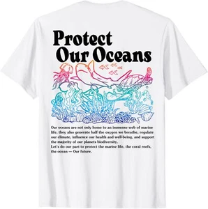 Protect Our Oceans Save Earth World Ocean Day 2023 On Back T-Shirt Hoodie - Picture 1 of 11