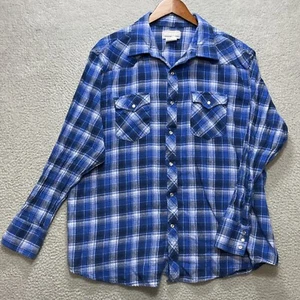 WRANGLER Wrancher Long Sleeve Shirt Mens 2XL Blue Plaid Pearl Snap Western Work - Picture 1 of 8