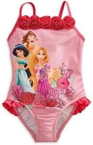 Disney Store Princesses Jasmine Rapunzel Belle One Piece Swimsuit Girl Size 5/6 - Picture 1 of 1