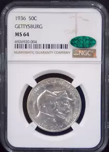 1936 Gettysburg Commemorative Half Dollar 50c NGC MS64 CAC Unc BU - Picture 1 of 2