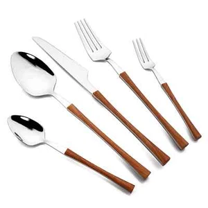 30pcs Stainless Steel Imitation Wood Handle Cutlery Flatware Set,Tableware Kn... - Picture 1 of 7