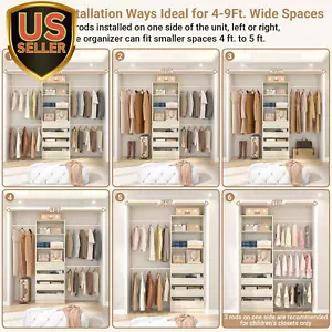 4-9Ft Closet System, Closet Organizer with 4 Wooden Drawers, Wood Closet Orga... - Picture 1 of 7