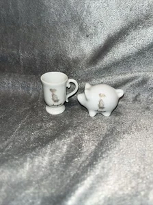 Precious Moments August Porcelain Miniature Tiny Pig and Tea Cup Mug Enesco - Picture 1 of 5