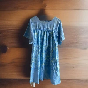 Abito Muumuu Zenzero Blu Donna Taglia Unica Salotto Blu Floreale Tasche Midi Cotone - Foto 1 di 12