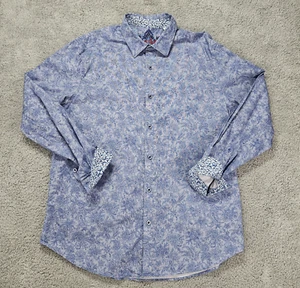 Robert Graham Shirt Men's 2XL Blue Paisley Floral Button-Up Flip Cuff Stretch - Picture 1 of 10