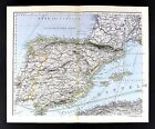 1880 Stieler Map Spain Portugal Gibraltar France North Africa Madrid Lisbon 
