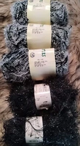 Zing Moda Dea HollyBee Midnight Black Silver Shimmer Eyelash Fancy Yarns Lot - Picture 1 of 6