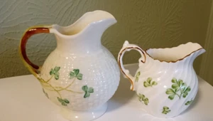 Two Clover Shamrock Creamers Belleek Ireland & Aynsley England (16A) - Picture 1 of 6