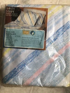 Vintage SEARS MISTY STRIPE Full Flat Sheet New in Package Perm Press Muslin 70s - Picture 1 of 3