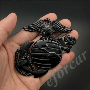 Black Metal US Marine Corps USMC Eagle Globe Anchor Car Emblem Badge Sticker - Picture 1 of 4