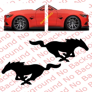 2 pieces x BLACK Running Wild Horse Pony Vinyl Decals for Car Fenders FD001 - Picture 1 of 10
